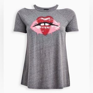 Torrid Gray Graphic Classic Fit Triblend Cold Shoulder Top Women’s Plus Size 4x